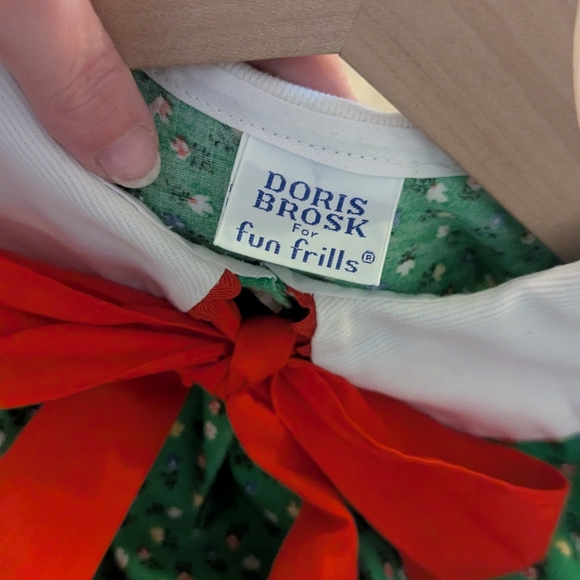 Vintage Doris Brosk for Fun Frills green floral dress with red neck tie size 6 - Picture 5 of 8